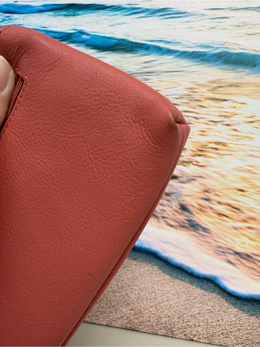 Stone Mountain Coral Pink Pebble Leather Double Zip Clutch Wallet Organizer - Picture 6 of 15